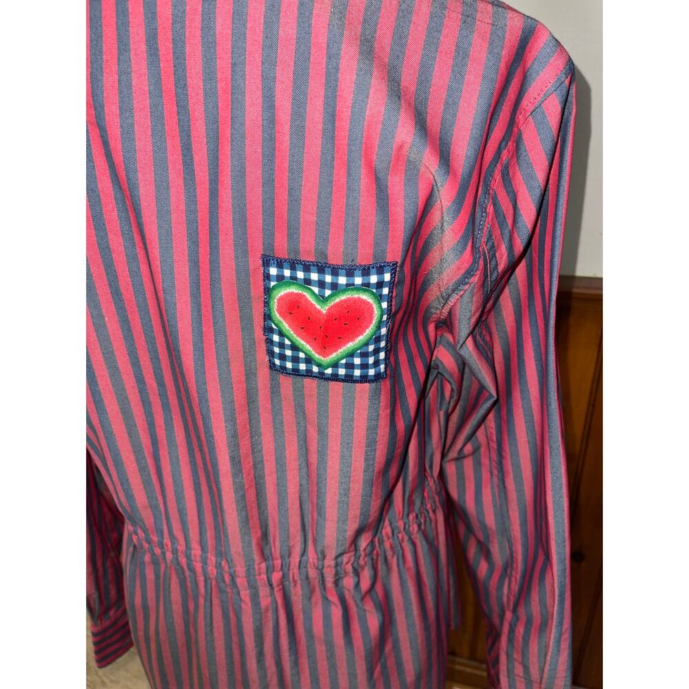 Womens Cabi Red Black Striped Button Down Regatta Shacket w/Patches Size M - Picture 3 of 10
